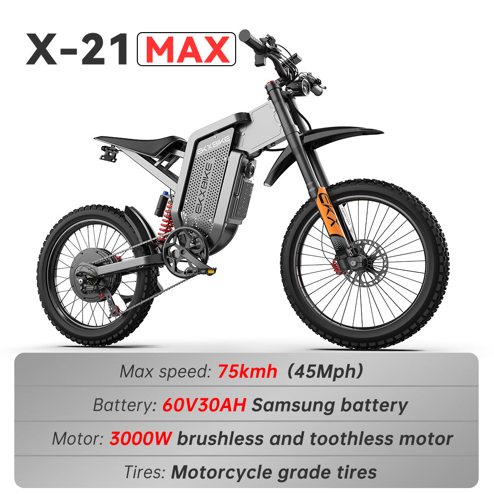 EKXBike X21 Max Electric Motorcycles 3000W Brushless Gearless Motors 60V30AH Lithium Battery Speed 85Kmh Adult Off Road Ebike
